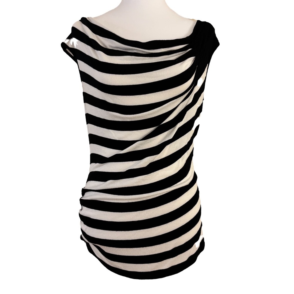 Max Studio Top Black and White Striped Medium